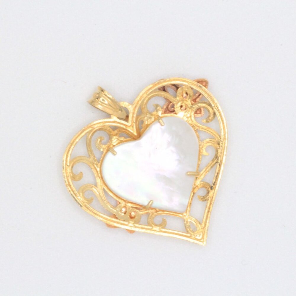 10k Solid Gold Mom Script Word with Mother of Pearl Background Pendant - Picture 3 of 10